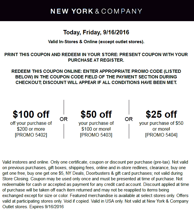 New York & Company Coupon April 2024 $25 off $50 & more at New York & Company, or online via promo code 5404