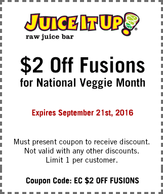 Juice It Up Coupon March 2024 $2 off fusions at Juice It Up raw juice bar