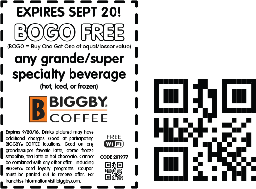 Biggby Coffee Coupon April 2024 Second beverage free today at Biggby Coffee