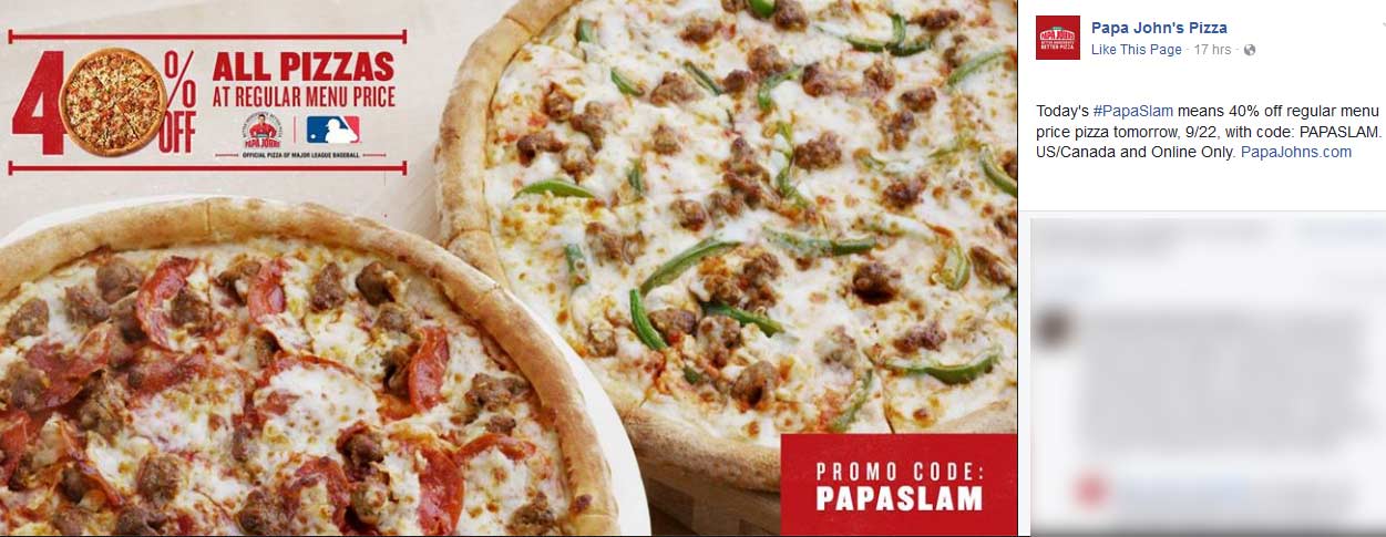 Papa Johns Coupon April 2024 40% off pizzas today at Papa Johns via promo code PAPASLAM