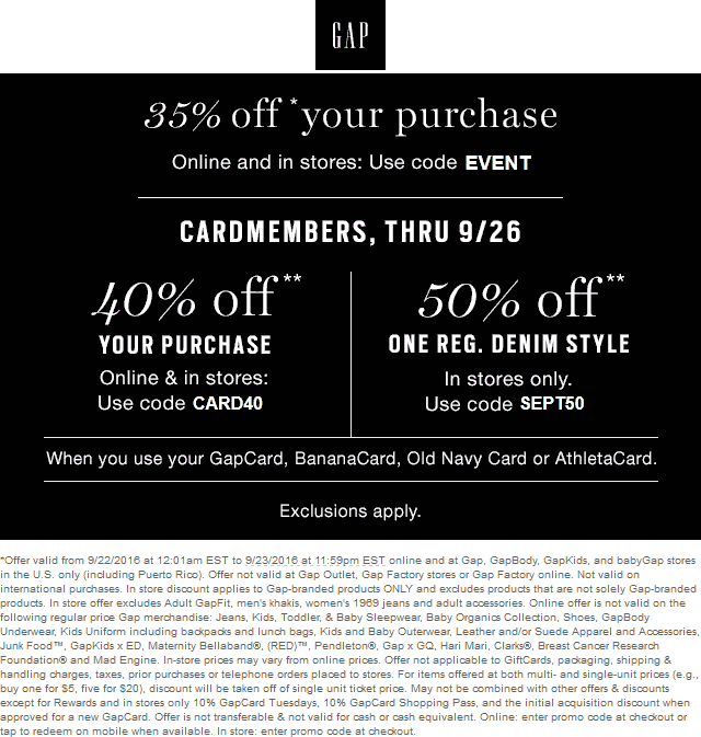 Gap Coupon April 2024 35% off today at Gap, or online via promo code EVENT