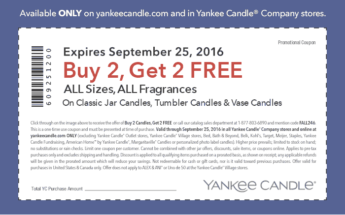 Yankee Candle Coupon April 2024 4-for-2 on everything at Yankee Candle, or online via promo code FALL246