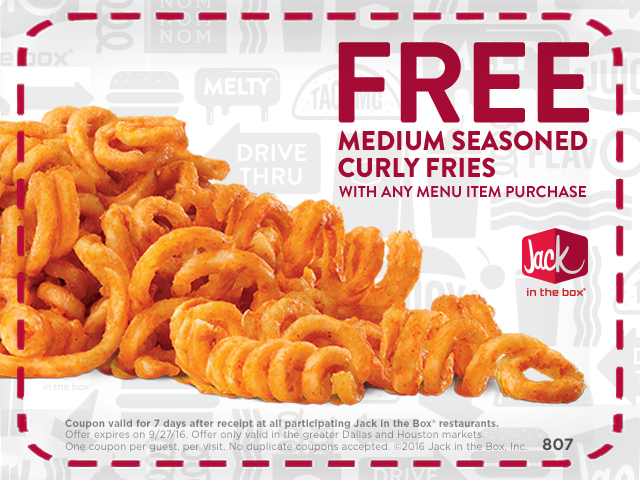 Jack in the Box Coupon April 2024 Free curly fries with any item at Jack in the Box restaurants