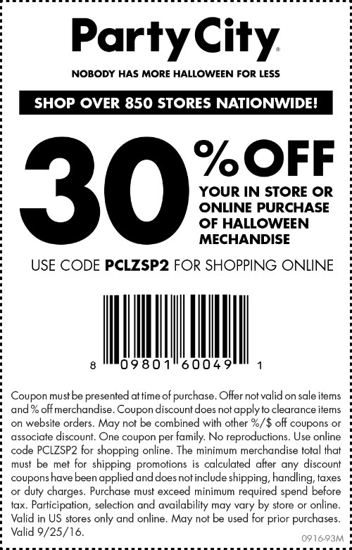 Party City Coupon April 2024 30% off Halloween today at Party City, or online via promo code PCLZSP2