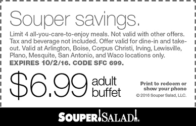 Souper Salad Coupon April 2024 $7 bottomless buffet at Souper Salad