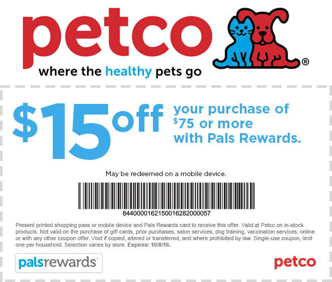 Petco Coupon April 2024 $15 off $75 at Petco, or online via promo code 15off75