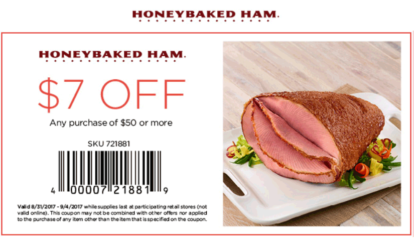 HoneyBaked Coupon April 2024 $7 off $50 at HoneyBaked Ham restaurants