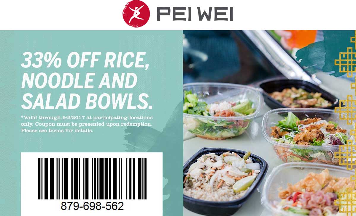 Pei Wei Coupon April 2024 33% off bowls at Pei Wei restaurants