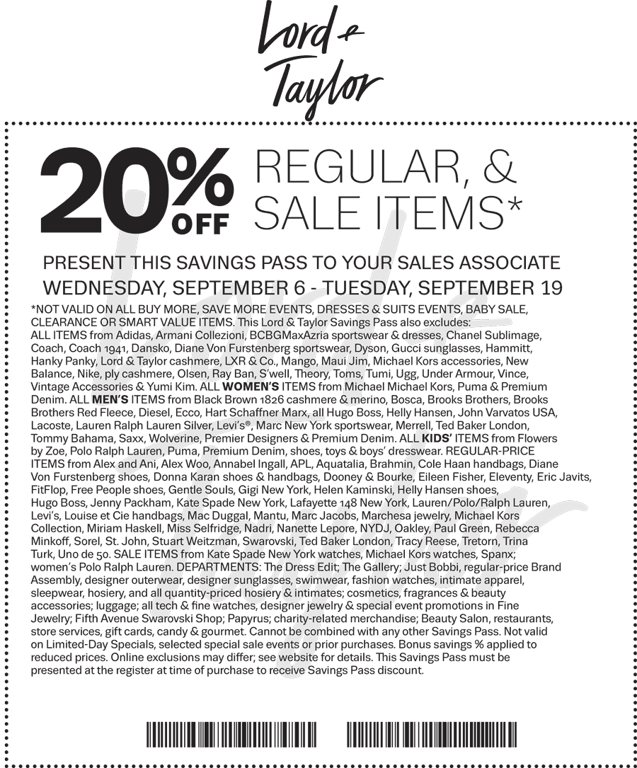 Lord & Taylor Coupon April 2024 Extra 20% off at Lord & Taylor, or online via promo code FALL