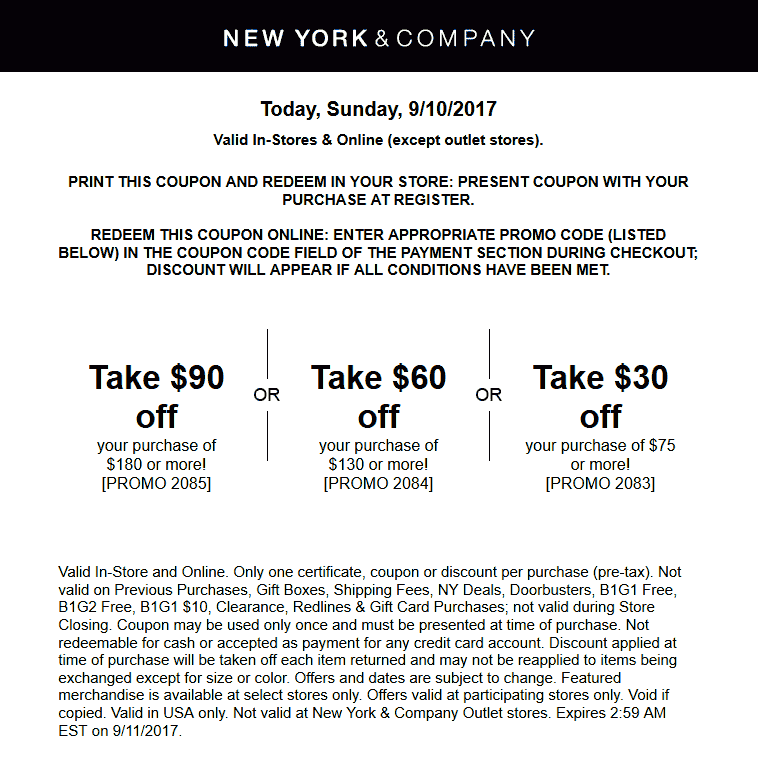 New York & Company Coupon April 2024 $30 off $75 & more today at New York & Company, or online via promo code 2083