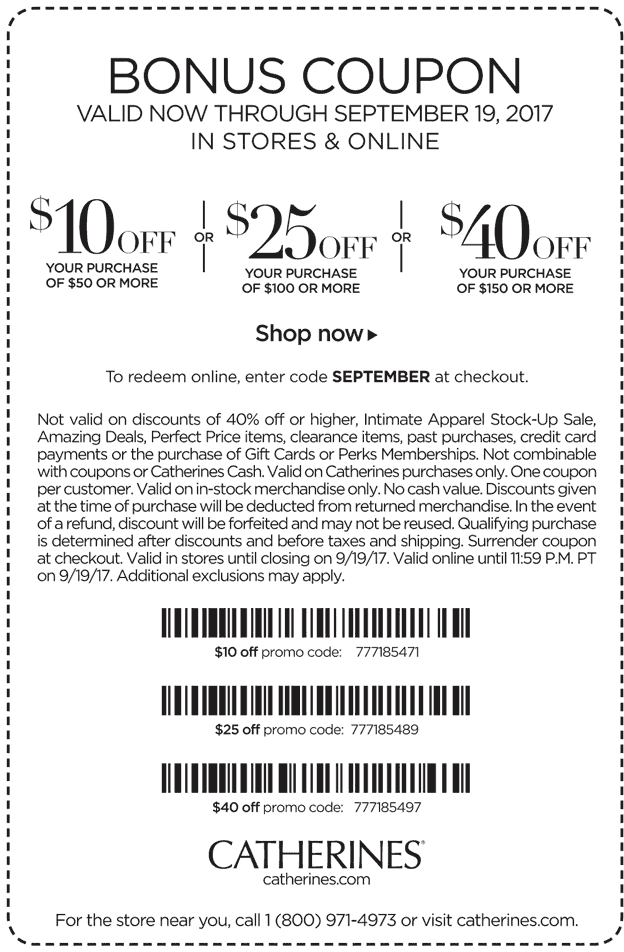 Catherines Coupon March 2024 $10 off $50 & more at Catherines, or online via promo code SEPTEMBER