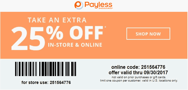 Payless Shoesource Coupon April 2024 25% off at Payless Shoesource, or online via promo code 251564776