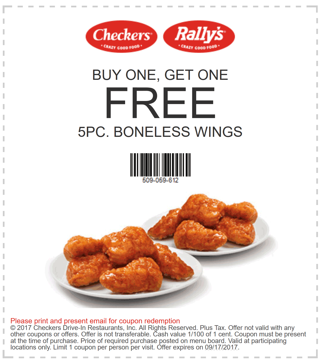 Checkers Coupon April 2024 Second 5pc boneless wings free at Rallys & Checkers restaurants