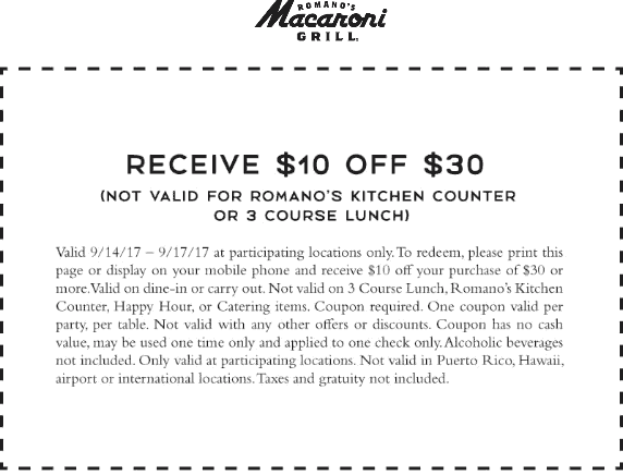 Macaroni Grill Coupon June 2024 $10 off $30 at Macaroni Grill restaurants