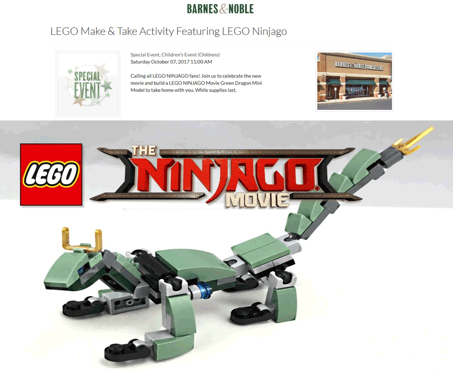 Barnes & Noble Coupon April 2024 Free LEGO Ninjago dragon mini model the 7th at Barnes & Noble
