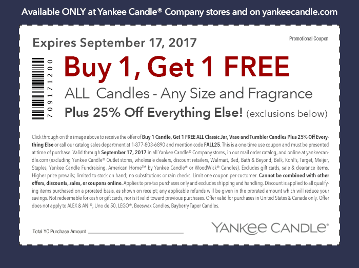 Yankee Candle Coupon March 2024 Second candle free at Yankee Candle, or online via promo code FALL25