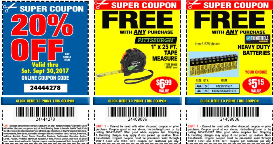 Harbor Freight Coupon April 2024 20% off a single item & more at Harbor Freight Tools, or online via promo code 24444278