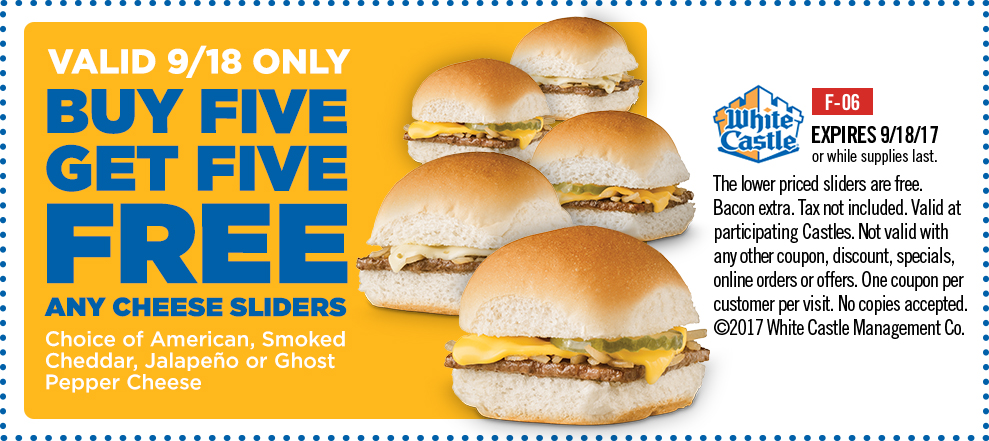 White Castle Coupon April 2024 10 for 5 today at White Castle restaurants