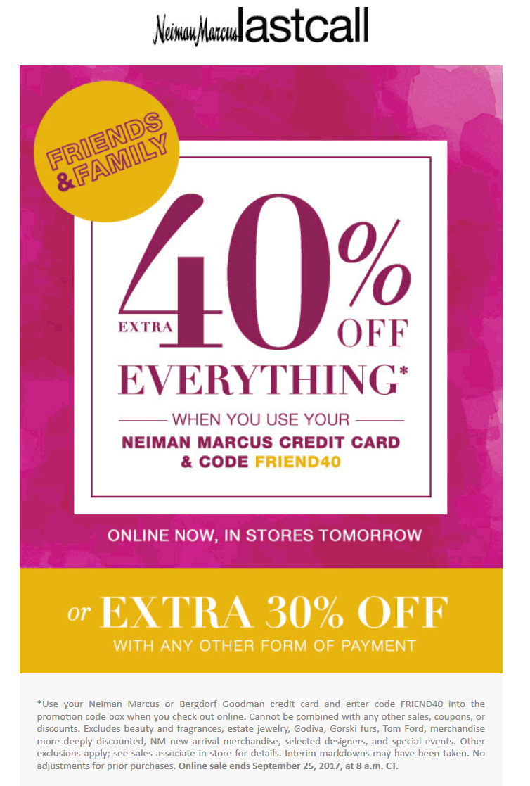 Last Call Coupon March 2024 30% off everything at Neiman Marcus Last Call, or online via promo code FRIEND40