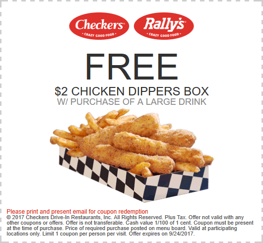 Checkers Coupon April 2024 Free chicken dippers meal with your drink at Rallys & Checkers