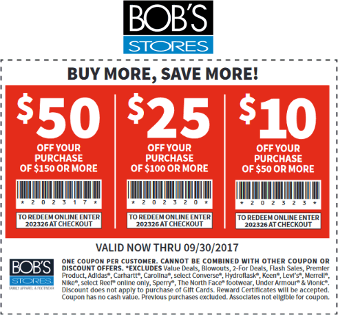 Bobs Stores Coupon April 2024 $50 off $150 & more at Bobs Stores, or online via promo code 202326