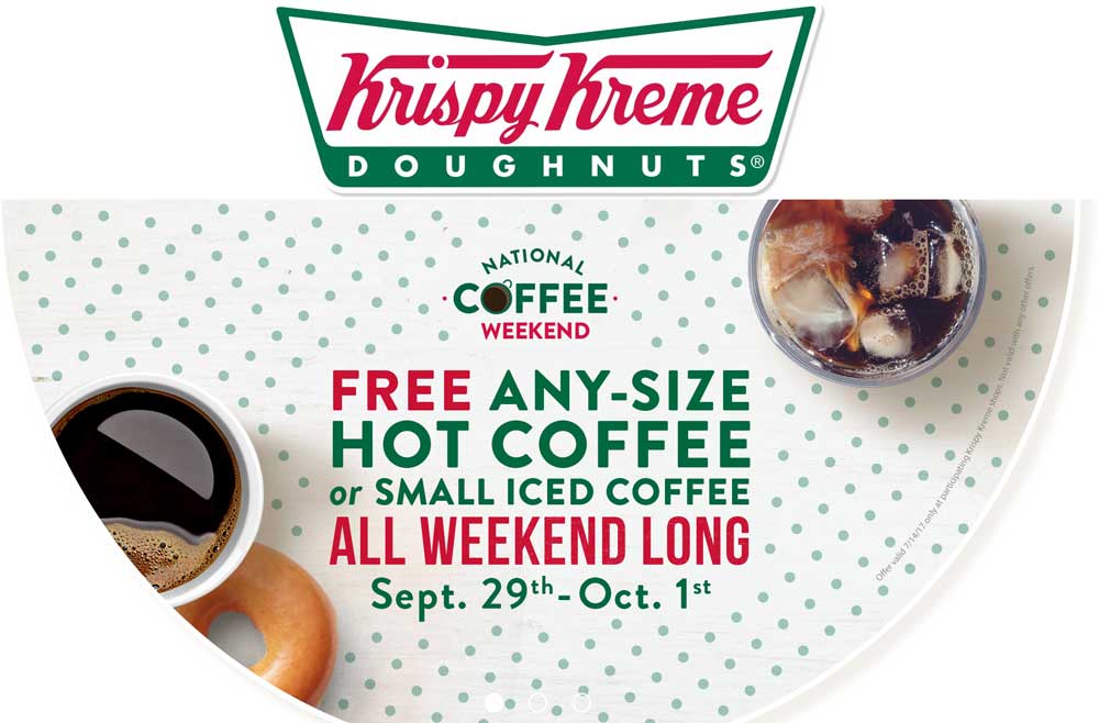 Krispy Kreme Coupon March 2024 Free coffee the this weekend at Krispy Kreme doughnuts