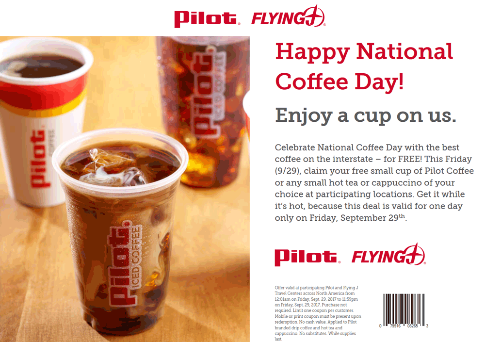 Pilot Coupon April 2024 Free coffee Friday at Flying J & Pilot gas stations