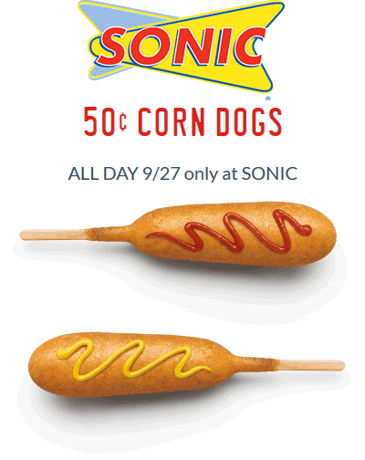 Sonic Drive-In Coupon March 2024 .50 cent corn dogs Wednesday at Sonic Drive-In restaurants
