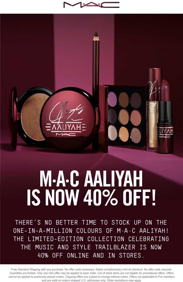 MAC Coupon April 2024 40% off at MAC cosmetics, ditto online