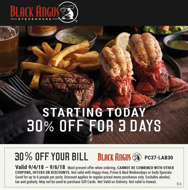 Black Angus Coupon April 2024 30% off at Black Angus steakhouse restaurants