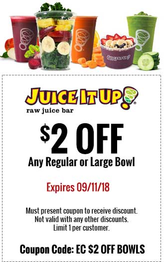 Juice It Up Coupon April 2024 $2 off a bowl at Juice It Up restaurants