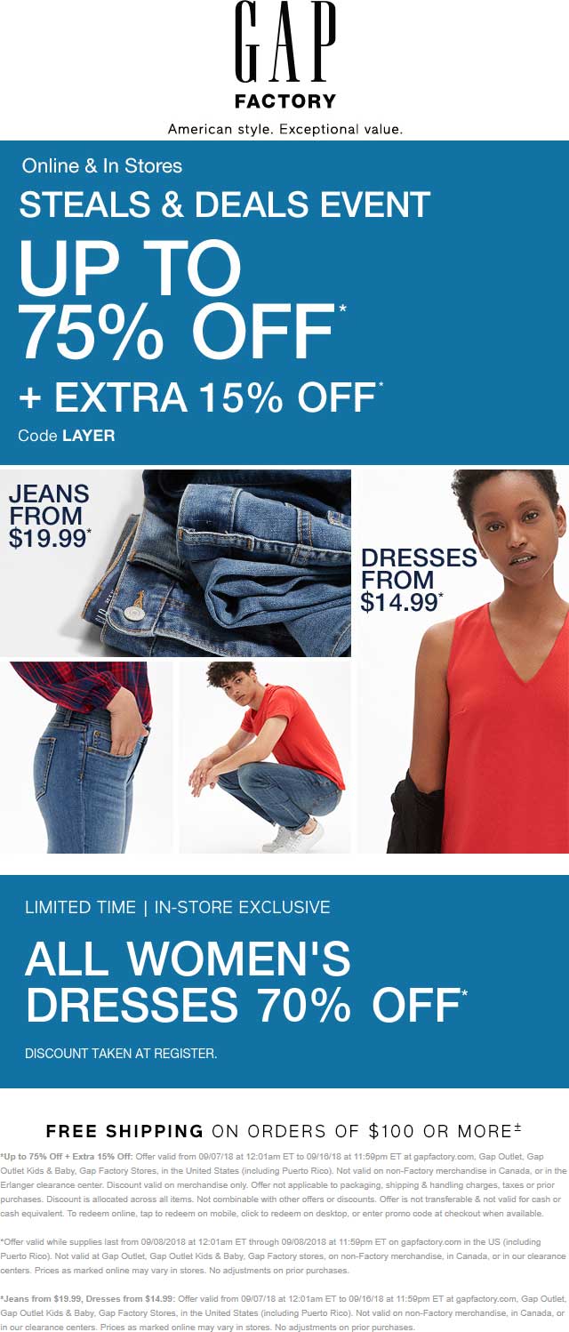 Gap Factory Coupon April 2024 70% off all dresses & more today at Gap Factory