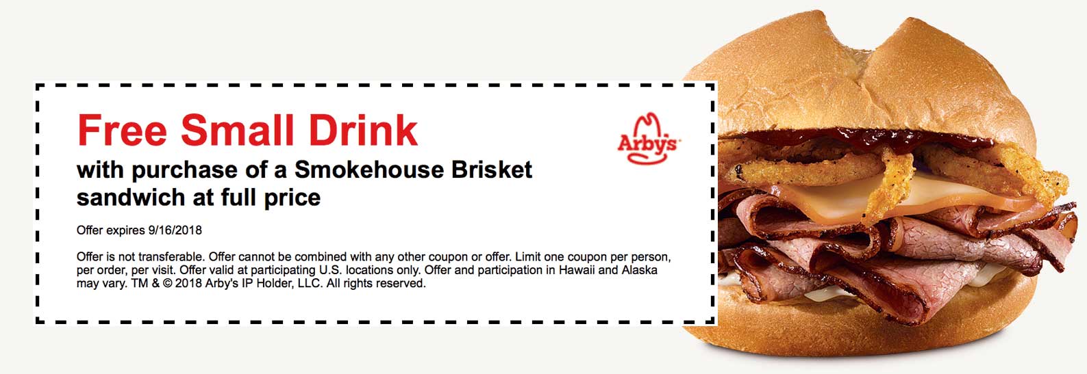 Arbys Coupon April 2024 Free drink with your smokehouse brisket sandwich at Arbys