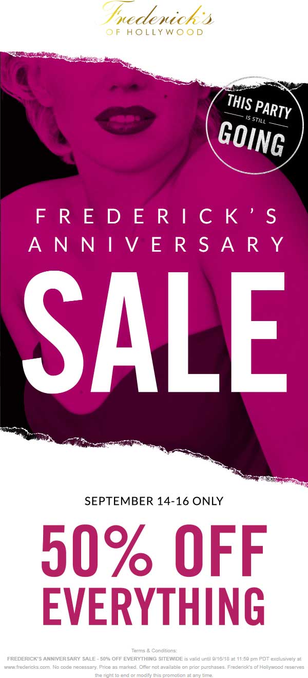 Fredericks of Hollywood Coupon April 2024 Everything is 50% off at Fredericks of Hollywood, no code needed
