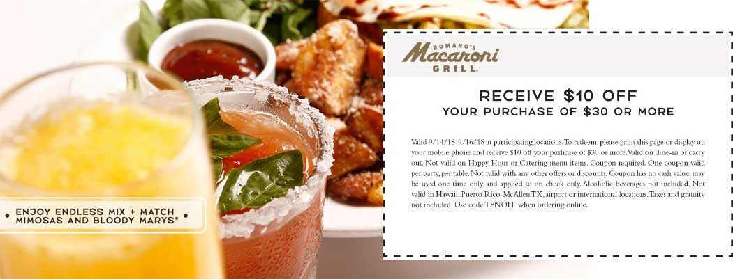 Macaroni Grill Coupon March 2024 $10 off $30 at Macaroni Grill restaurants