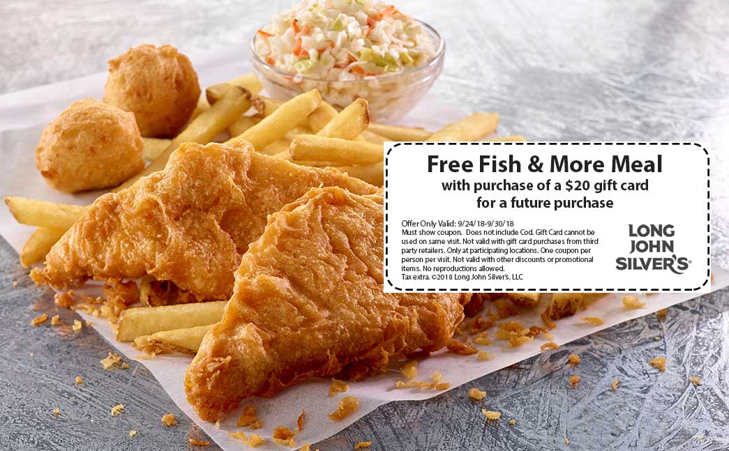 Long John Silvers Coupon April 2024 Free fish & more meal with your gift card at Long John Silvers