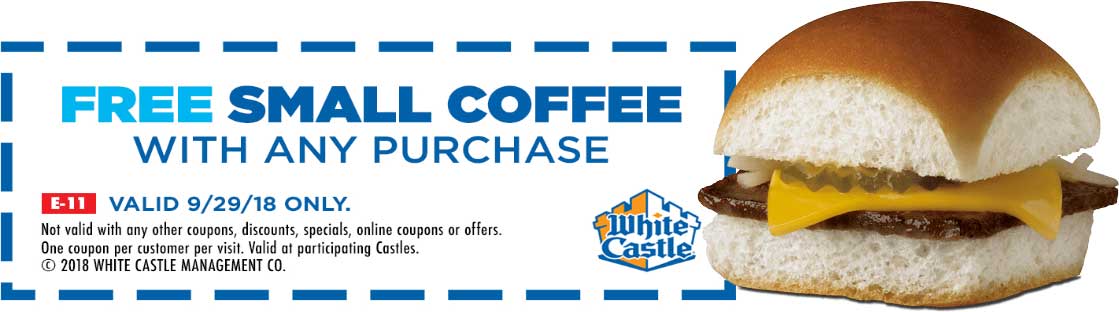 White Castle Coupon April 2024 Free coffee with any order Saturday at White Castle