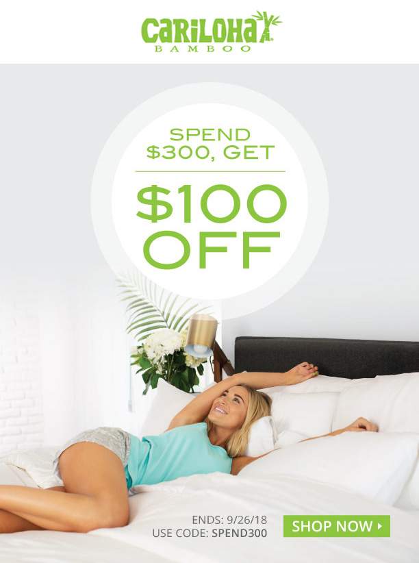 Cariloha Bamboo Coupon March 2024 $100 off $300 at Cariloha Bamboo, or online via promo code SPEND300