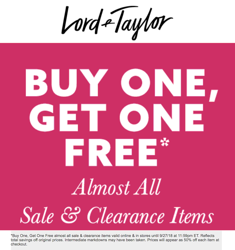 Lord & Taylor Coupon April 2024 Second sale or clearance free today at Lord & Taylor, ditto online
