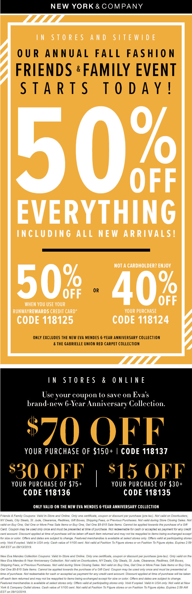 NewYork&Company.com Promo Coupon 50% off everything today at New York & Company, or 40% off online via promo code 118124