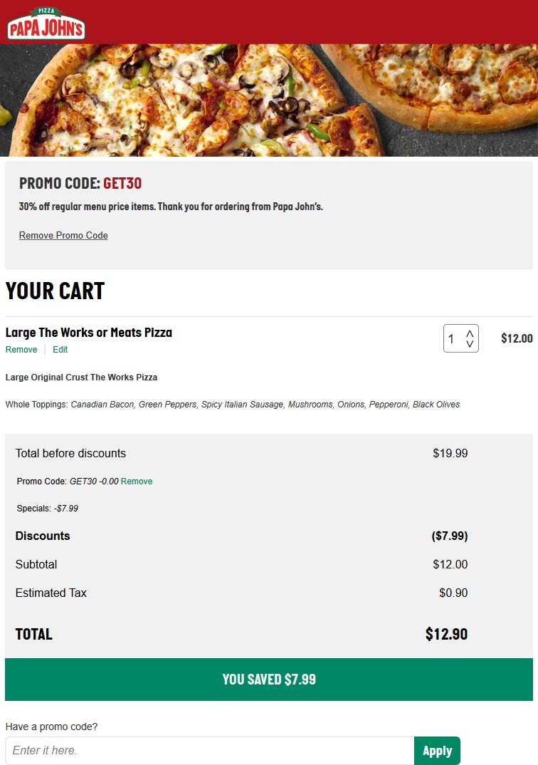 Papa Johns coupons & promo code for [September 2022]