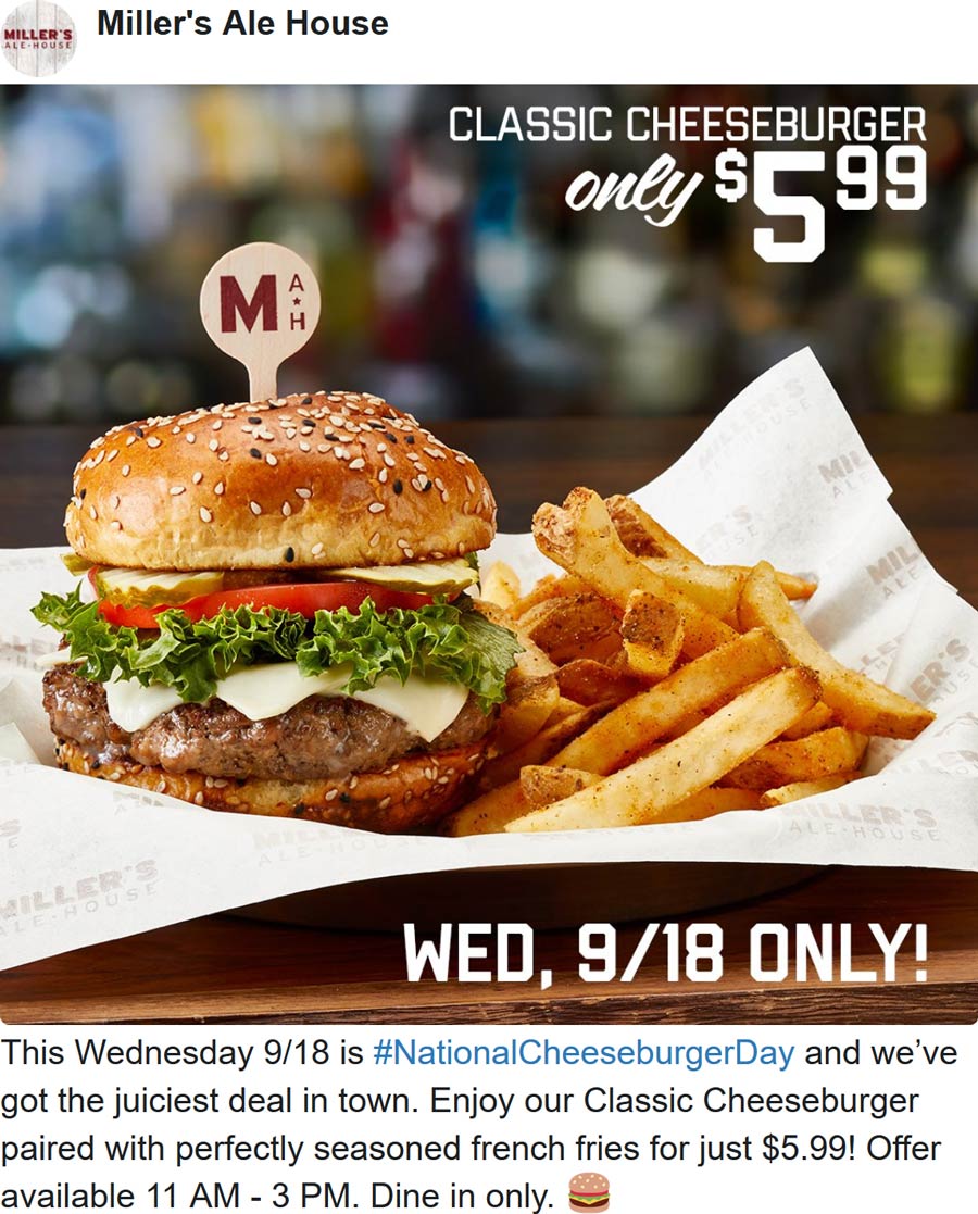 Millers Ale House coupons & promo code for [September 2022]