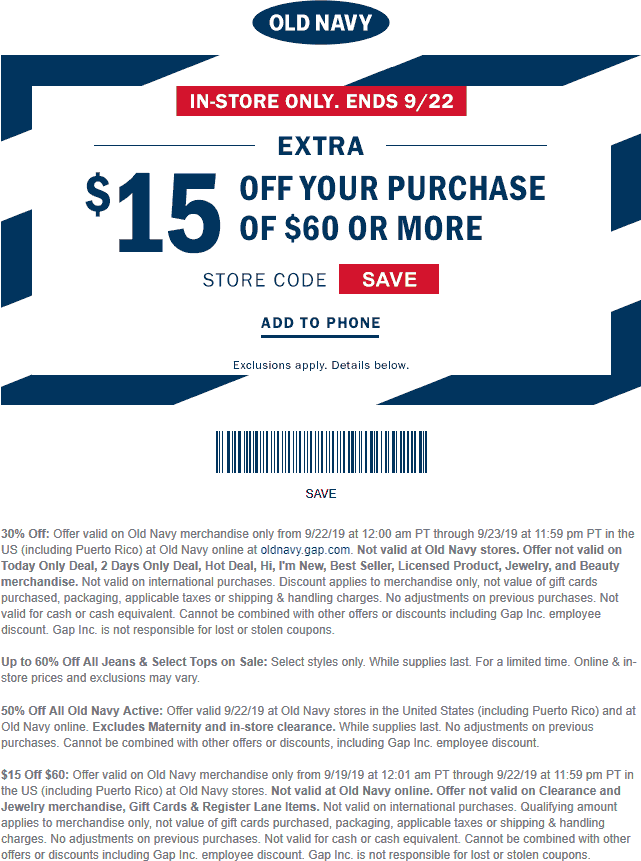 Old Navy coupons & promo code for [October 2022]