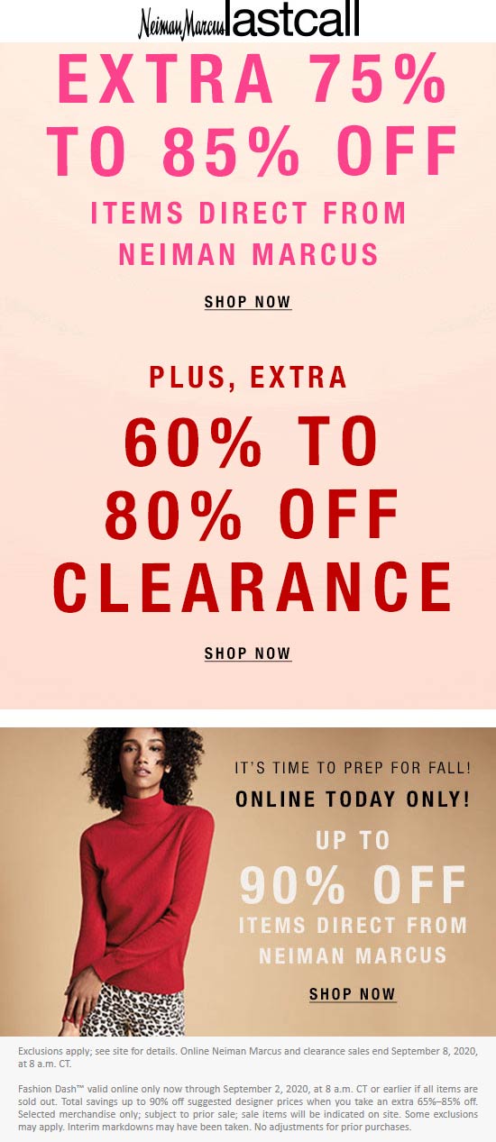 Last Call stores Coupon  Extra 75-85% off online at Neiman Marcus Last Call #lastcall 