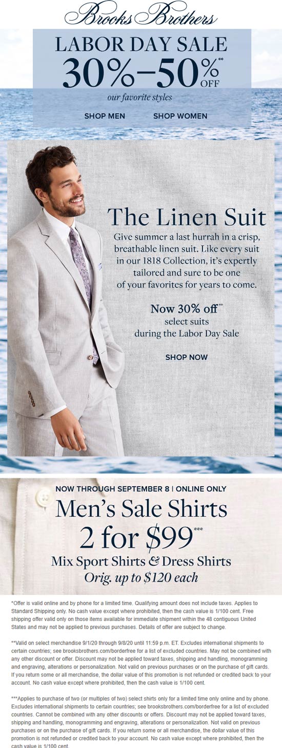 Brooks Brothers stores Coupon  30-50% off at Brooks Brothers, ditto online #brooksbrothers 
