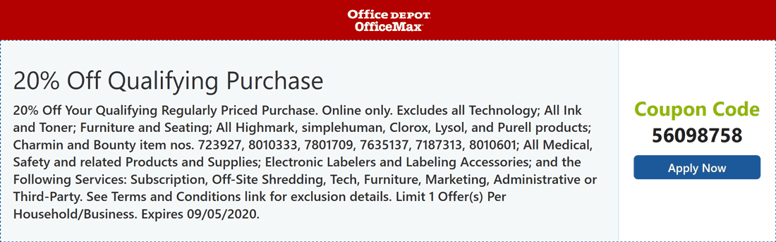 Office Depot stores Coupon  20% off online at Office Depot & OfficeMax via promo code 56098758 #officedepot 