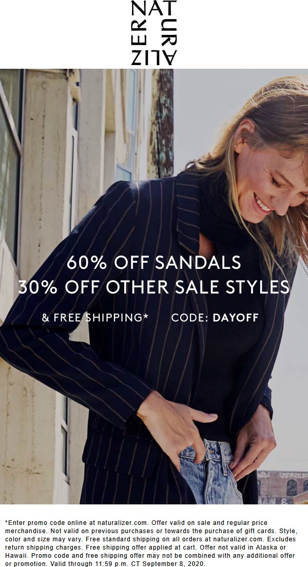 Naturalizer stores Coupon  60% off sandals & 30% off sale styles at Naturalizer via promo code DAYOFF #naturalizer 