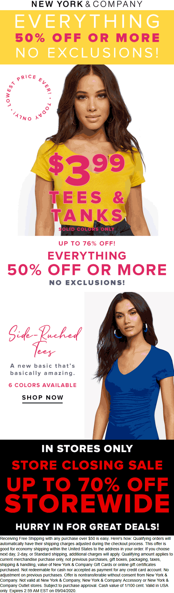 New York & Company stores Coupon  50% off everything online at New York & Company + 70% off store closing sales in-store #newyorkcompany 