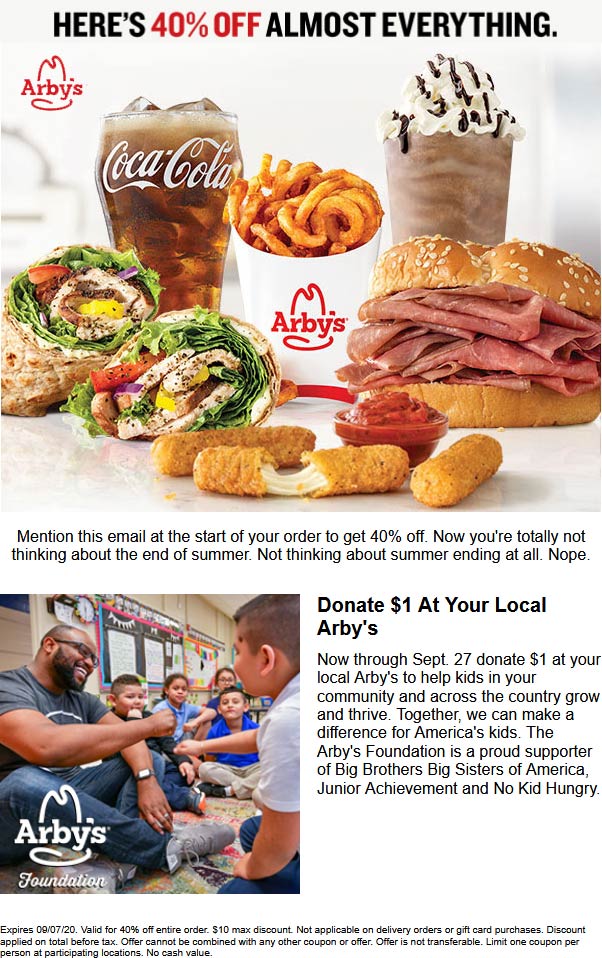 40 off at Arbys restaurants arbys The Coupons App®