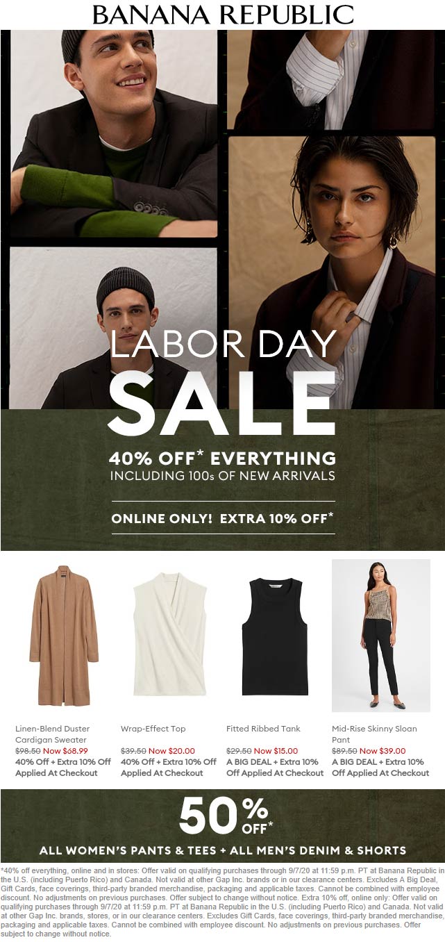 Banana Republic stores Coupon  40% off everything at Banana Republic, or 50% online #bananarepublic 